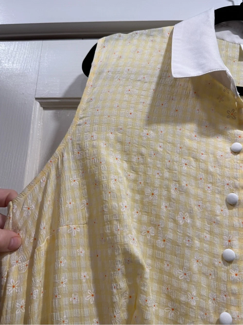 Unique Vintage Butter Yellow Embroidered Daisy Midi Dress 2X Retro 1950s Gingham